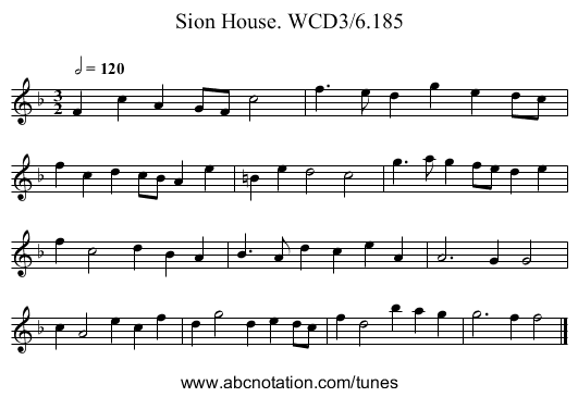 Sion House. WCD3/6.185 - staff notation