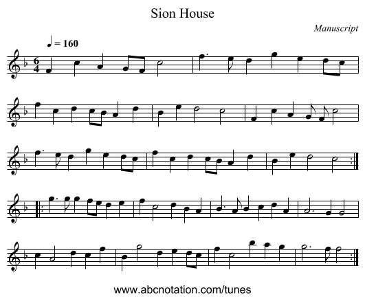 Sion House - staff notation