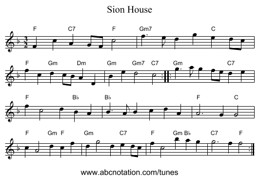 Sion House - staff notation