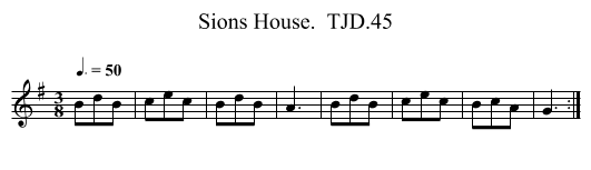 Sions House.  TJD.45 - staff notation
