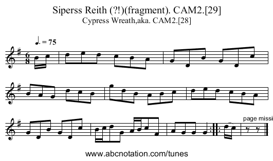 Siperss Reith (?!)(fragment). CAM2.[29] - staff notation