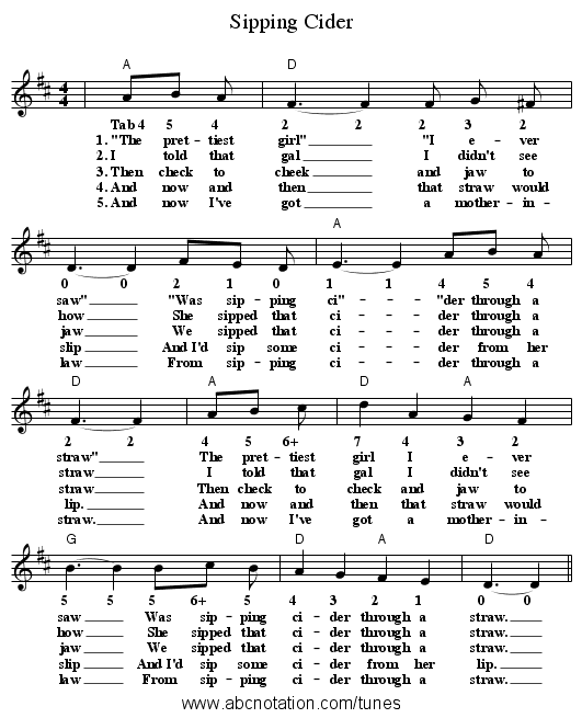 Sipping Cider - staff notation