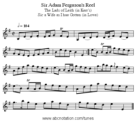 Sir Adam Ferguson's Reel - staff notation