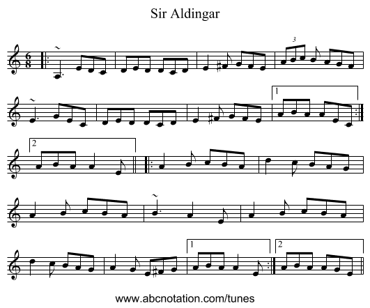 Sir Aldingar - staff notation