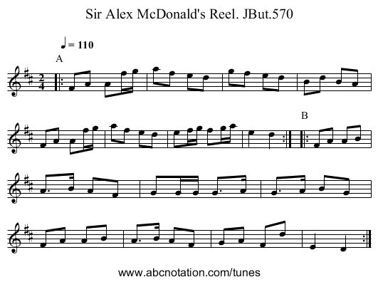 Sir Alex McDonald's Reel. JBut.570 - staff notation