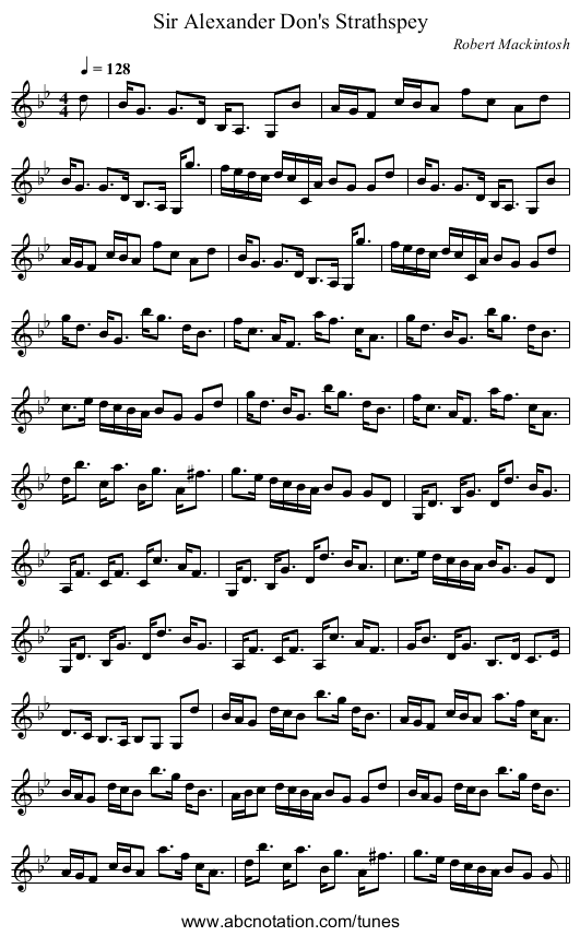 Sir Alexander Don's Strathspey - staff notation