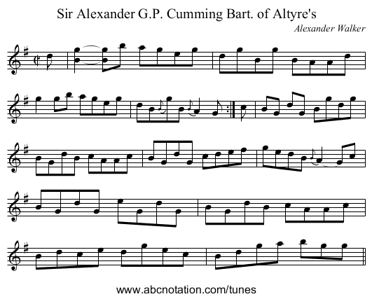Sir Alexander G.P. Cumming Bart. of Altyre's - staff notation