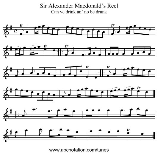 Sir Alexander Macdonald’s Reel - staff notation