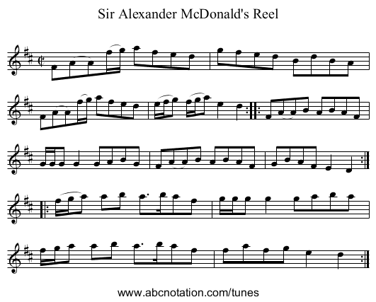 Sir Alexander McDonald's Reel - staff notation