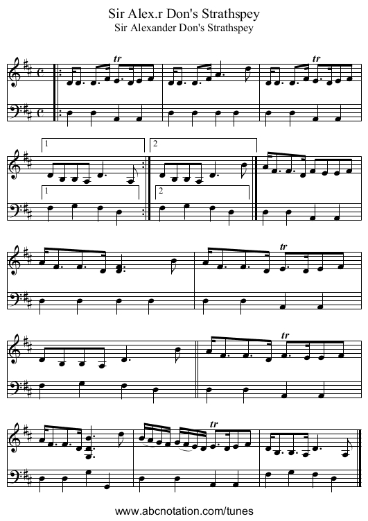 Sir Alex.r Don's Strathspey - staff notation