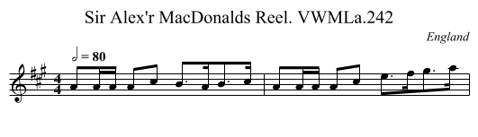Sir Alex'r MacDonalds Reel. VWMLa.242 - staff notation