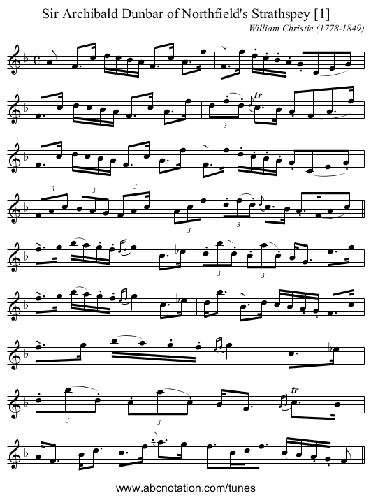 Sir Archibald Dunbar of Northfield's Strathspey [1] - staff notation