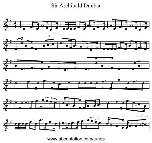 Sir Archibald Dunbar - staff notation