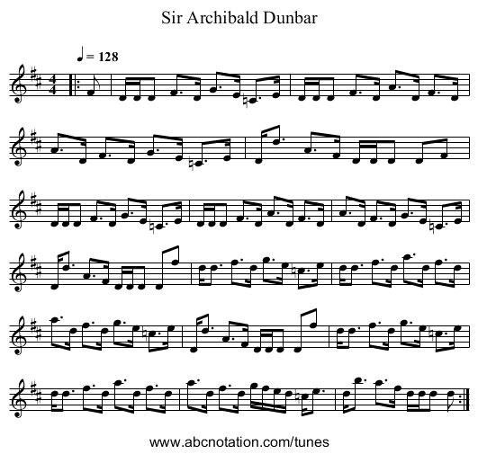 Sir Archibald Dunbar - staff notation