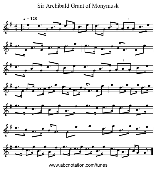 Sir Archibald Grant of Monymusk - staff notation