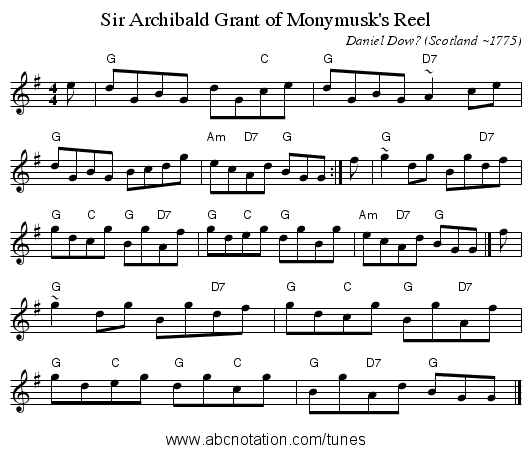 Sir Archibald Grant of Monymusk's Reel - staff notation