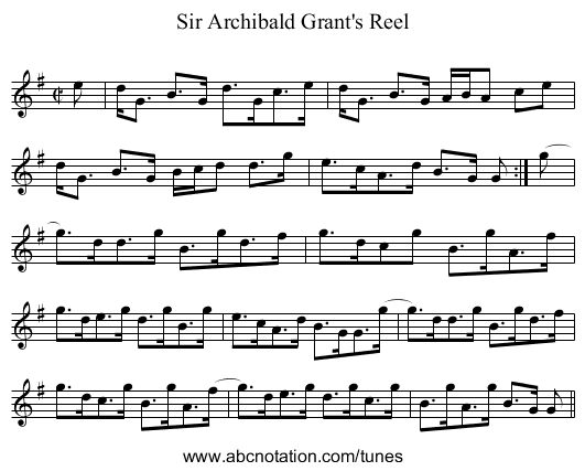 Sir Archibald Grant's Reel - staff notation