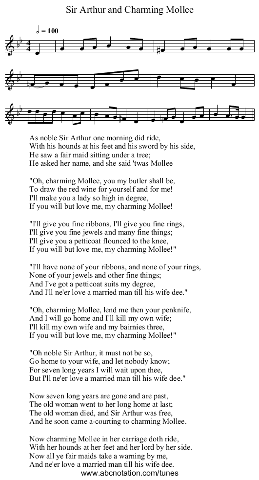 Sir Arthur and Charming Mollee - staff notation