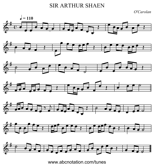 SIR ARTHUR SHAEN - staff notation