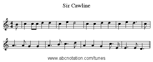 Sir Cawline - staff notation