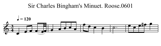 Sir Charles Bingham's Minuet. Roose.0601 - staff notation