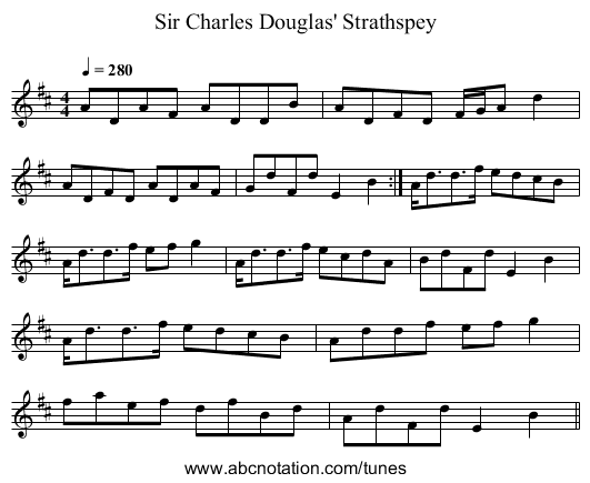 Sir Charles Douglas' Strathspey - staff notation