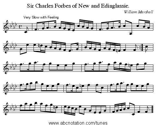 Sir Charles Forbes of New and Edinglassie. - staff notation
