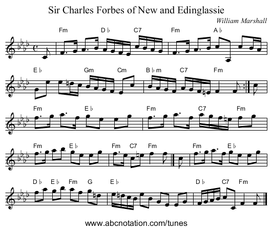 Sir Charles Forbes of New and Edinglassie - staff notation