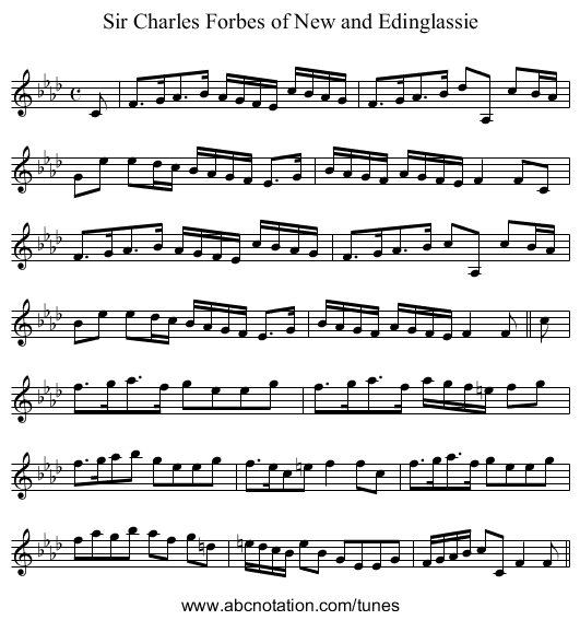 Sir Charles Forbes of New and Edinglassie - staff notation