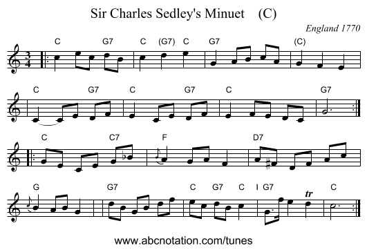 Sir Charles Sedley's Minuet    (C) - staff notation