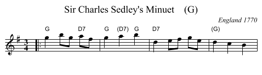 Sir Charles Sedley's Minuet    (G) - staff notation