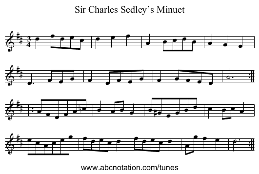 Sir Charles Sedley’s Minuet - staff notation