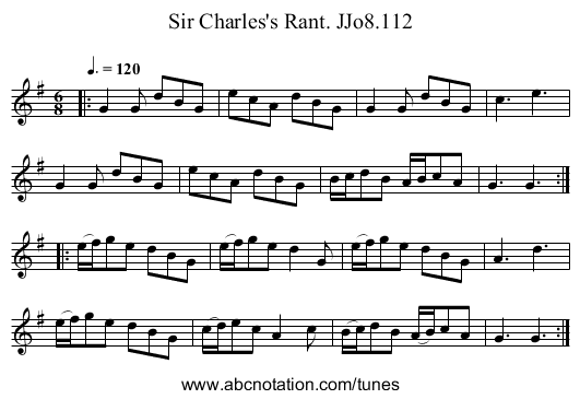 Sir Charles's Rant. JJo8.112 - staff notation