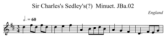 Sir Charles's Sedley's(?)  Minuet. JBa.02 - staff notation