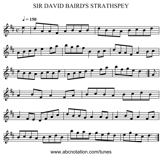 SIR DAVID BAIRD'S STRATHSPEY - staff notation