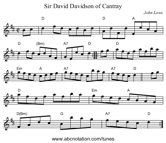 Sir David Davidson of Cantray - staff notation