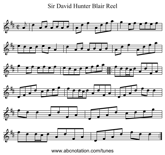 Sir David Hunter Blair Reel - staff notation