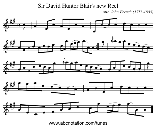 Sir David Hunter Blair's new Reel - staff notation