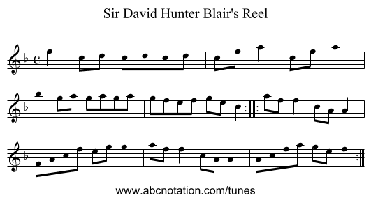 Sir David Hunter Blair's Reel - staff notation