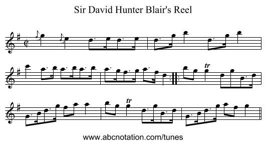 Sir David Hunter Blair's Reel - staff notation