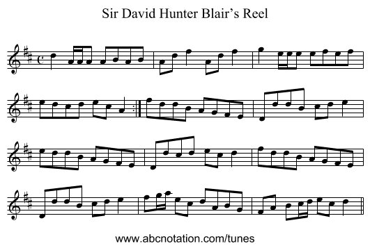 Sir David Hunter Blair’s Reel - staff notation