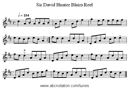 Sir David Hunter Blairs Reel - staff notation