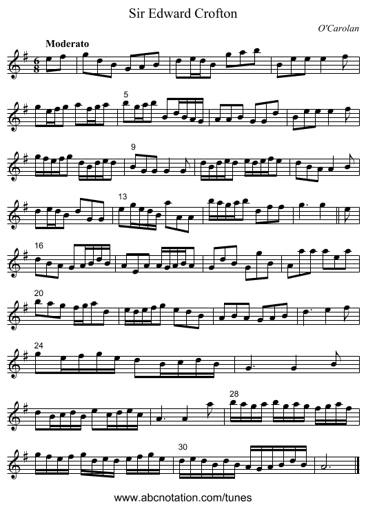 Sir Edward Crofton - staff notation