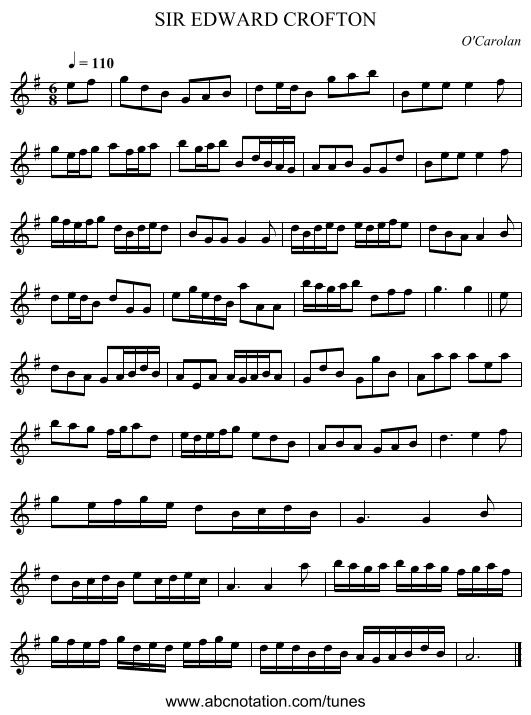 SIR EDWARD CROFTON - staff notation