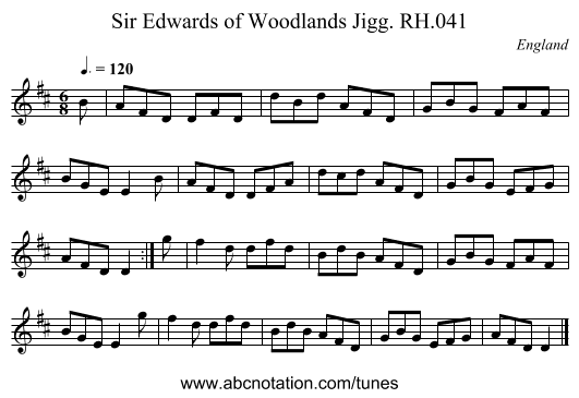 Sir Edwards of Woodlands Jigg. RH.041 - staff notation