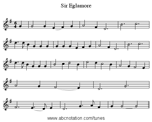 Sir Eglamore - staff notation
