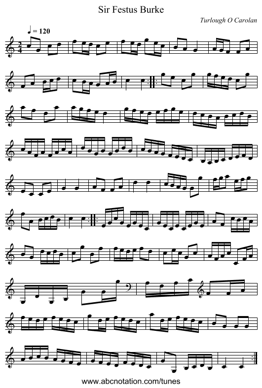 Sir Festus Burke - staff notation