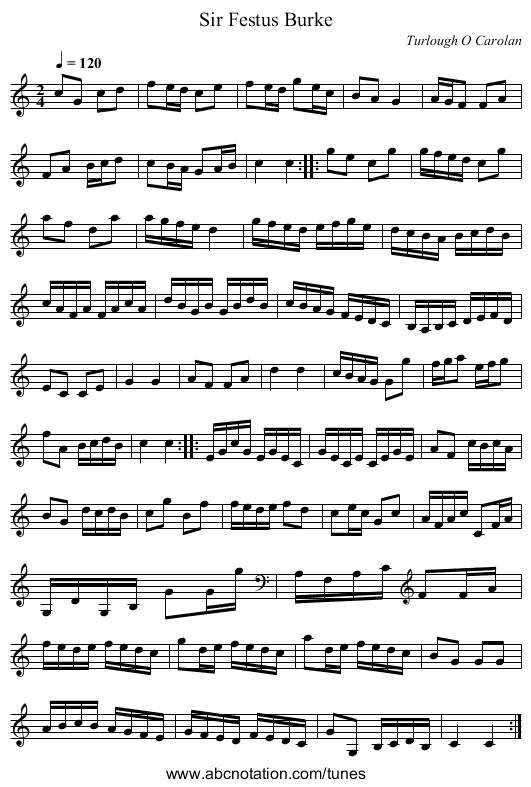 Sir Festus Burke - staff notation