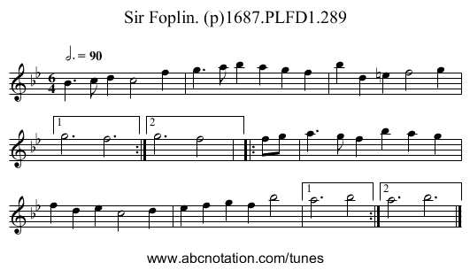 Sir Foplin. (p)1687.PLFD1.289 - staff notation