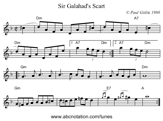 Sir Galahad's Scart - staff notation